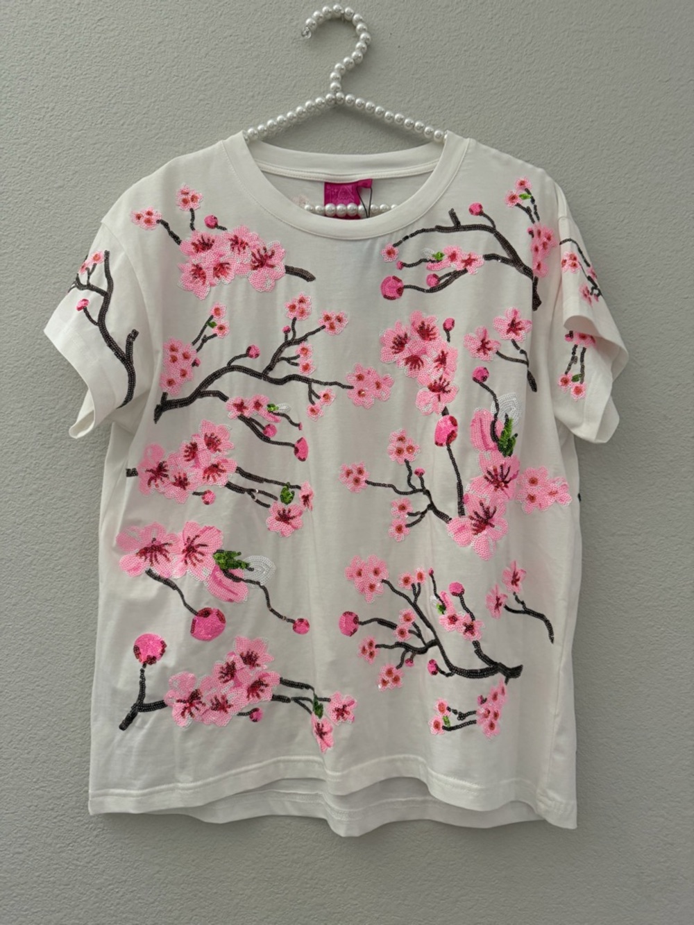 BRAND NEW WITH TAGS • QUEEN OF SPARKLES • QOS • CHERRY BLOSSOMS TSHIRT • SIZE XS